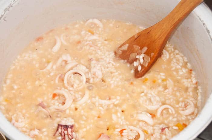 making seafood risotto